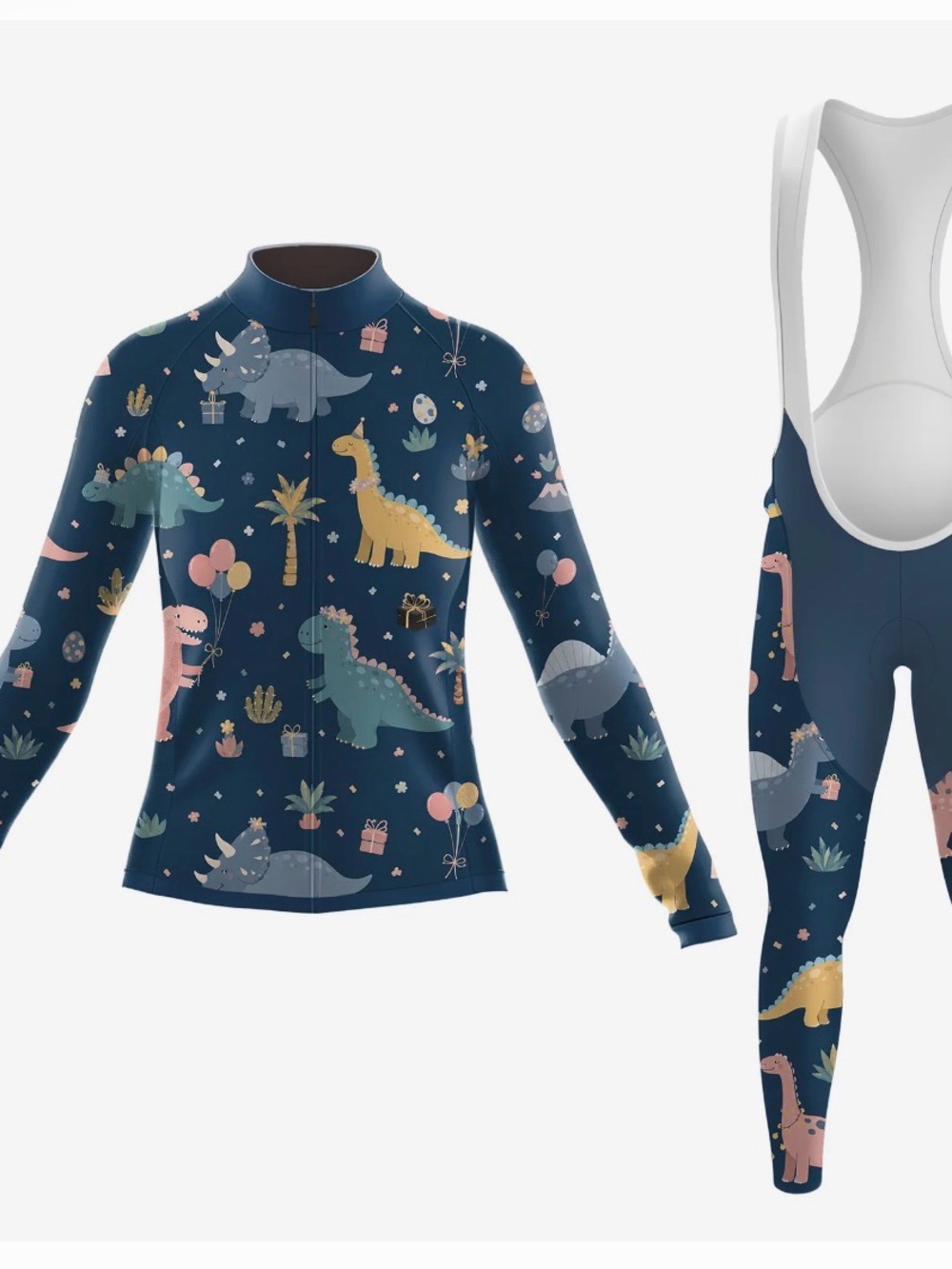 Dinosaur pattern fleece woman’s long sleeve cycling kit